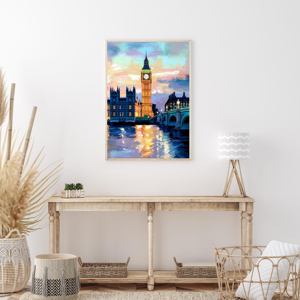 Big Ben London Elizabeth Tower Sunset Thames River Painting Poster - Image 3