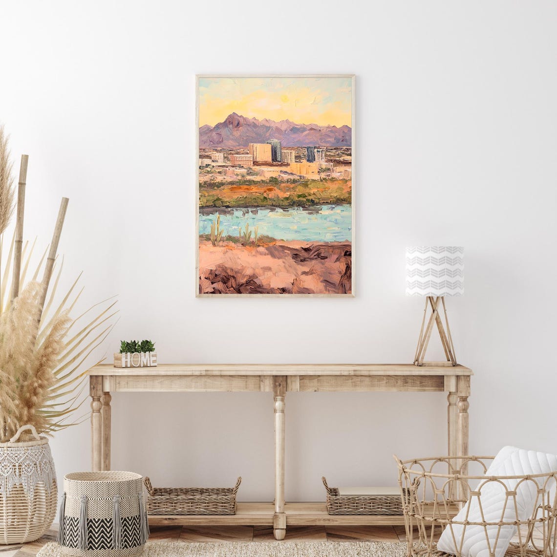El Paso Texas Desert Mountain Cityscape Sunset Oil Painting Poster - Image 3
