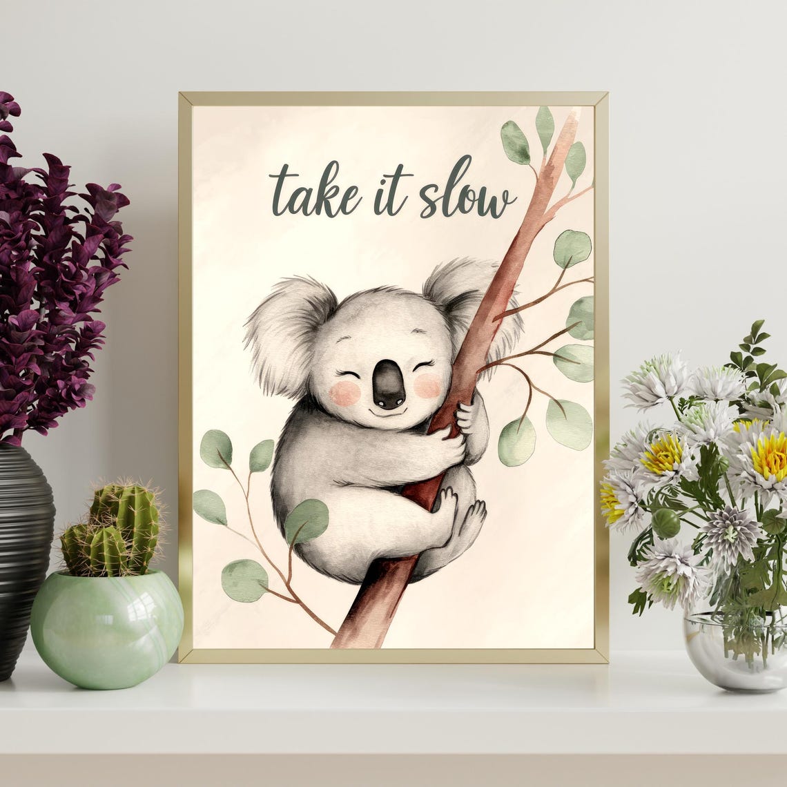 Take It Slow Koala Wall Art Cute Inspirational Animal Nursery Room Decor - Image 4