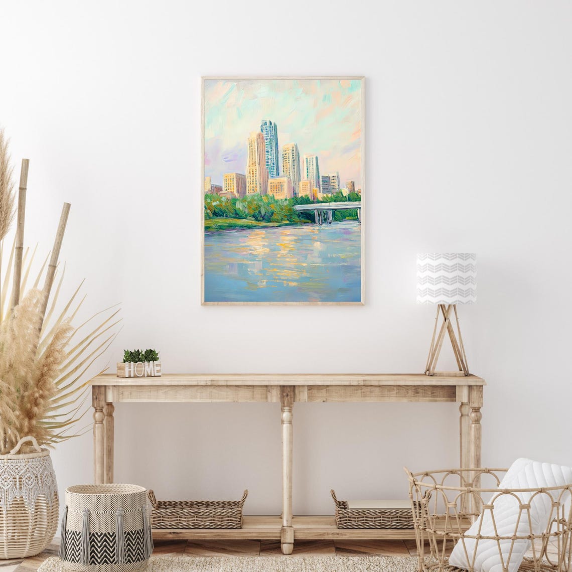 Omaha Nebraska Downtown Skyline Bridge River Oil Painting Poster - Image 3