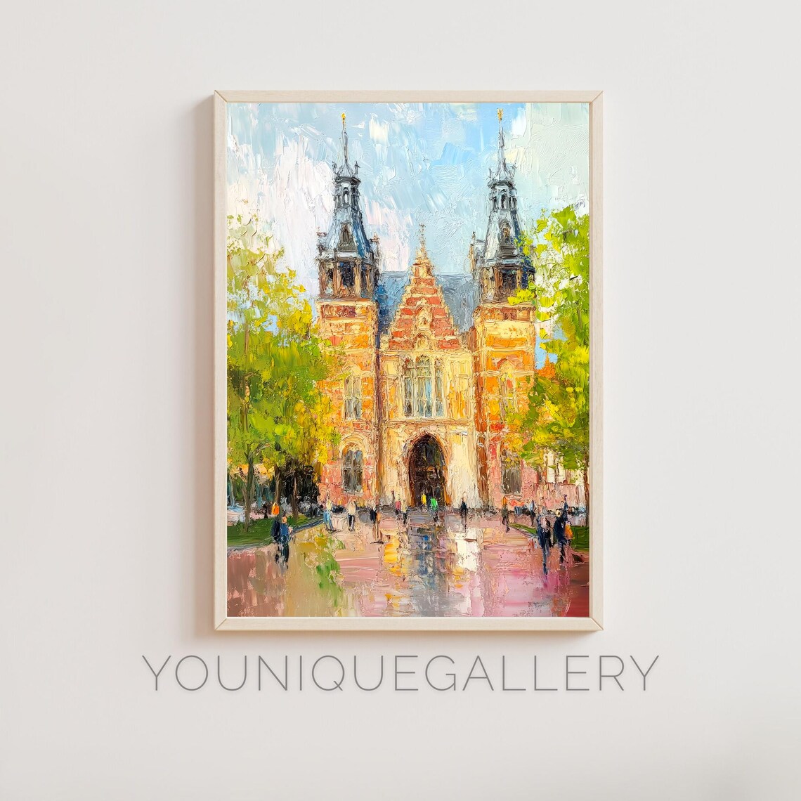 Rijksmuseum Amsterdam Dutch Museum Wet Street Sunny Day Oil Art Poster