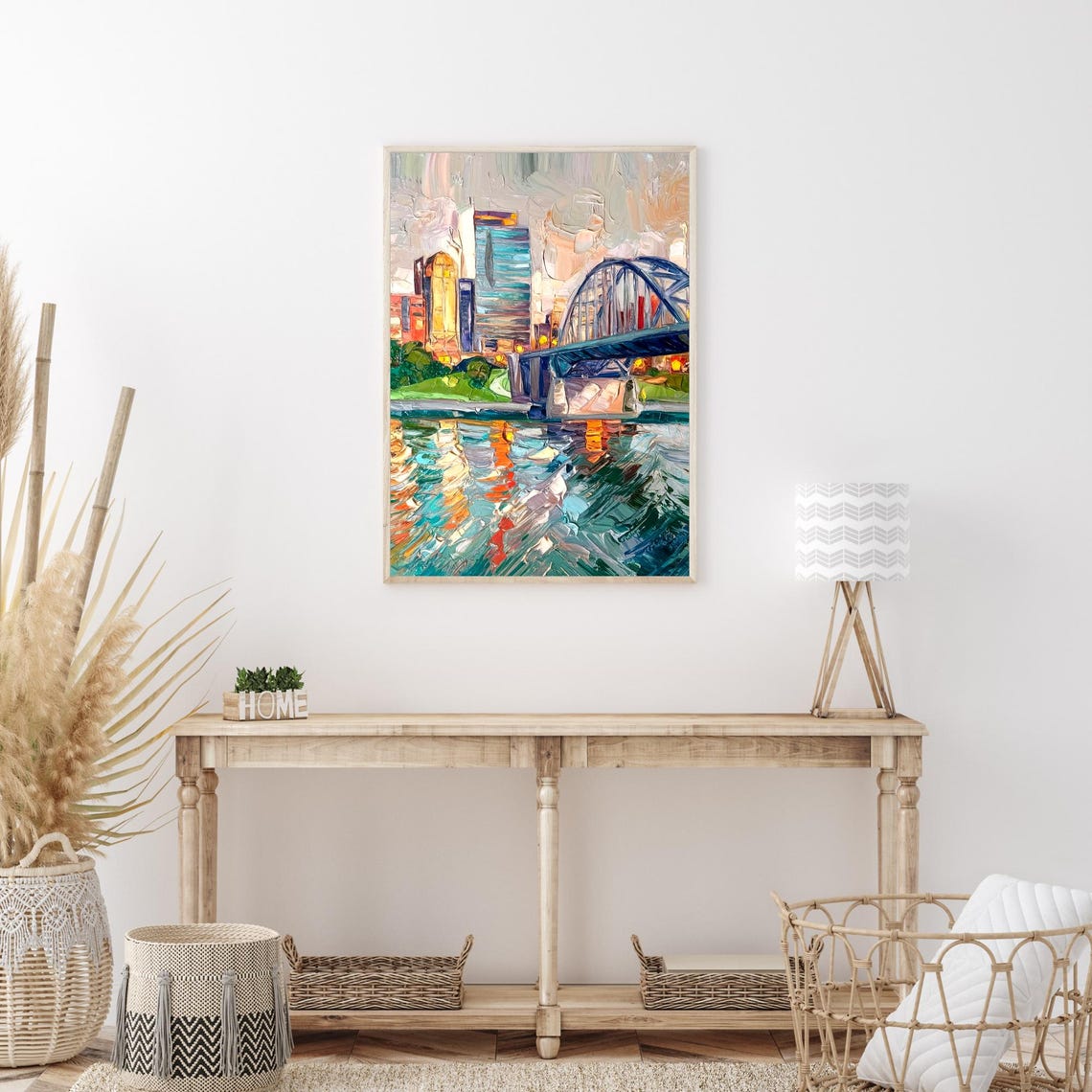 Memphis Tennessee Arch Bridge Riverfront Sunset Oil Painting Poster - Image 3