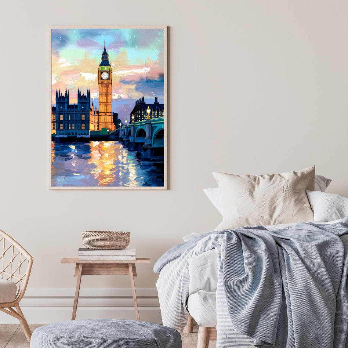 Big Ben London Elizabeth Tower Sunset Thames River Painting Poster - Image 2