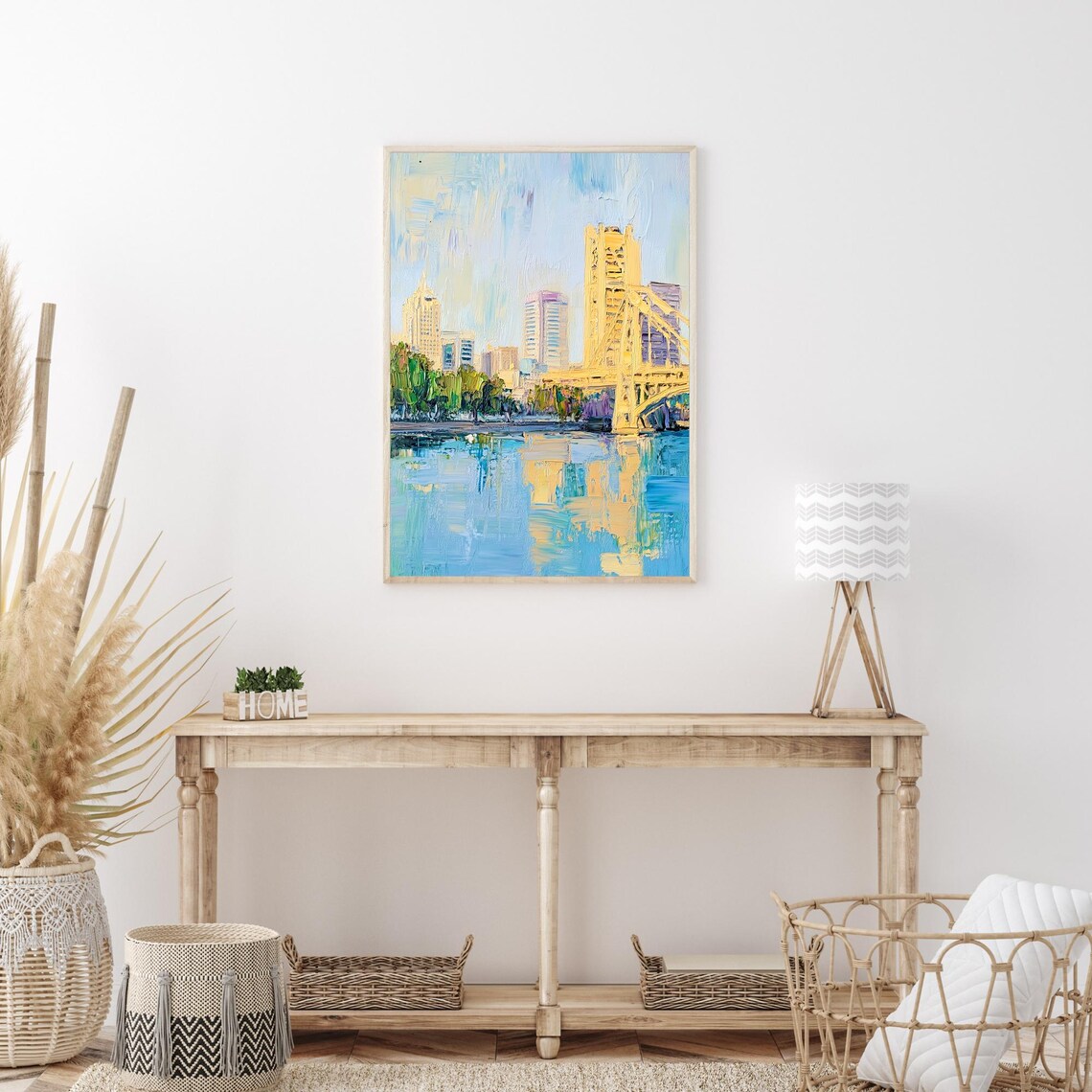 Sacramento California Gold Tower Bridge River Oil Painting Poster - Image 3