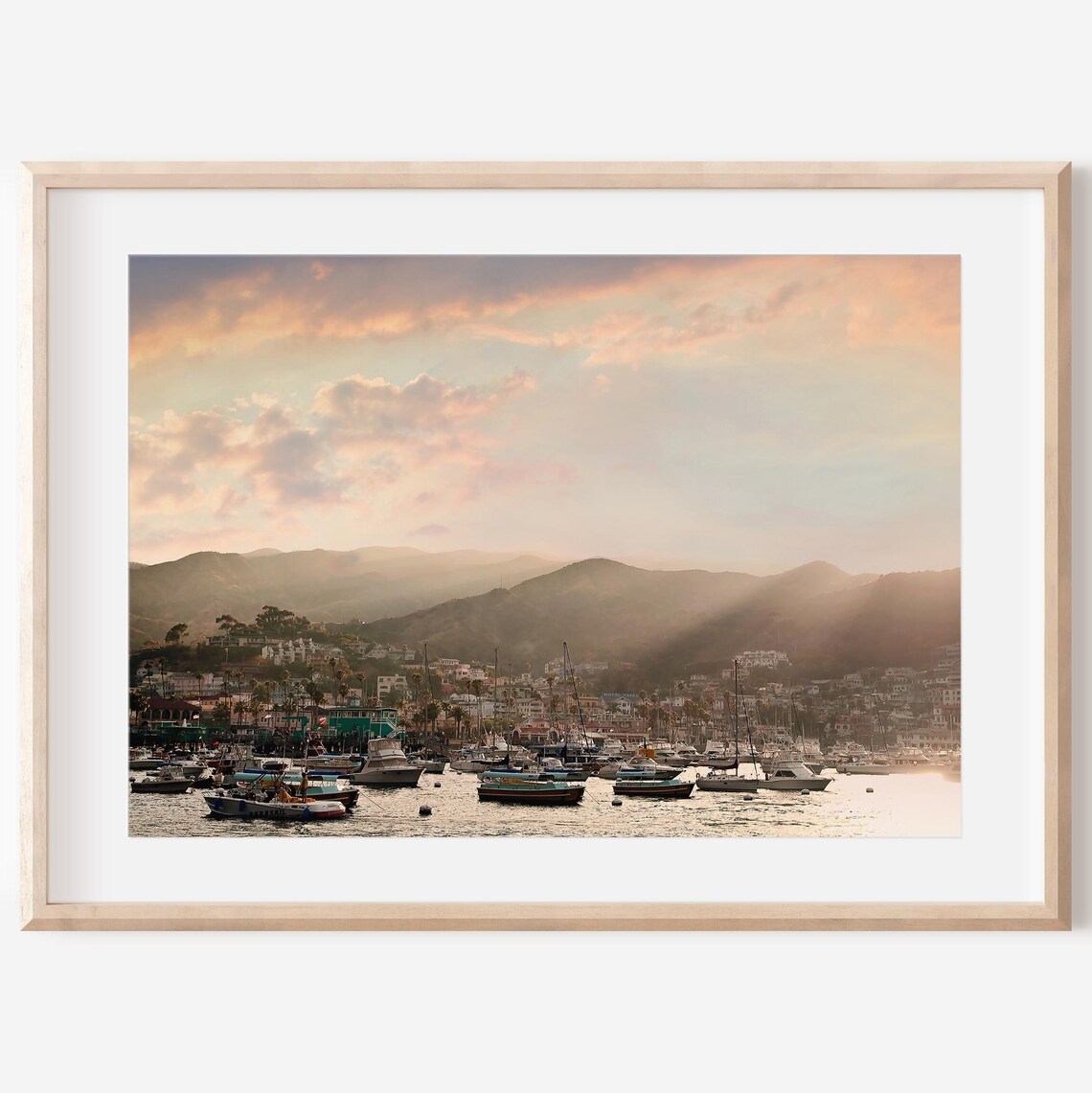 Catalina Island Harbor Sunset Boats Coastal Photo Wall Poster