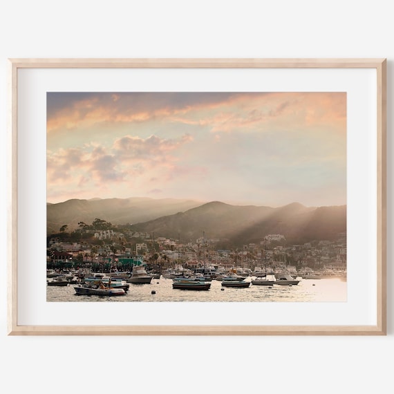 Catalina Island Harbor Sunset Boats Coastal Photo Wall Poster