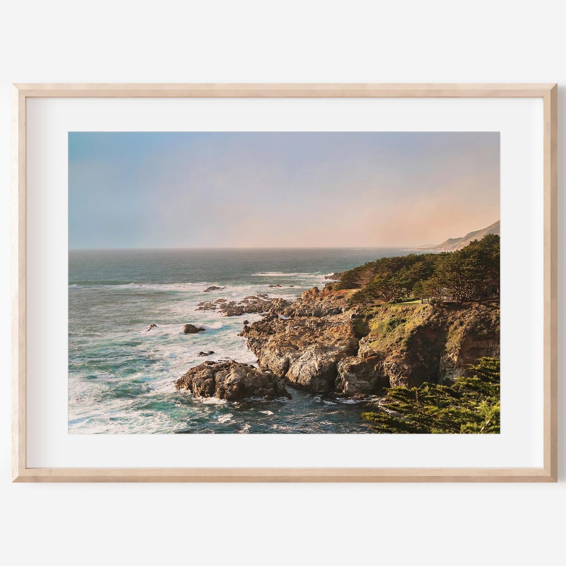Rocky Ocean Cliffs Sunset Seascape Coastal Photo Waves Wall Poster