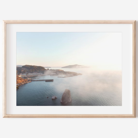 Foggy Bay Area Seascape Photo Poster Misty Ocean Coast Decor