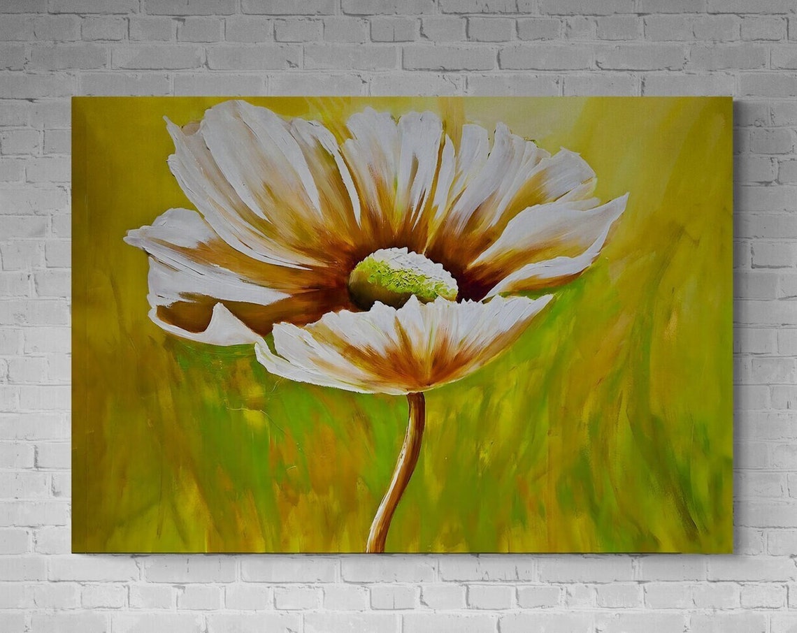 White Poppy Bloom Golden Meadow Painterly Floral Botanical Art Poster - Image 3