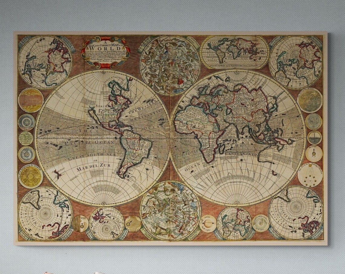Vintage World Map Antique Geographic Chart Classic Travel Poster - Image 3