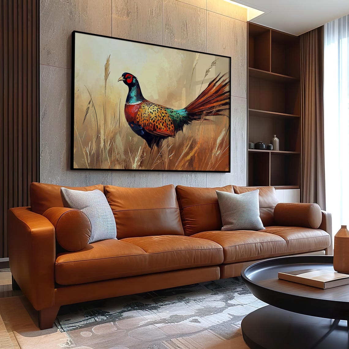Ring Necked Pheasant Standing In Golden Wheat Field Oil Poster - Image 3
