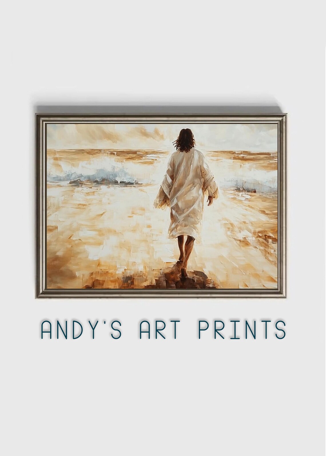 Jesus Walking Away On Golden Water Christian Art Painting Poster - Image 3