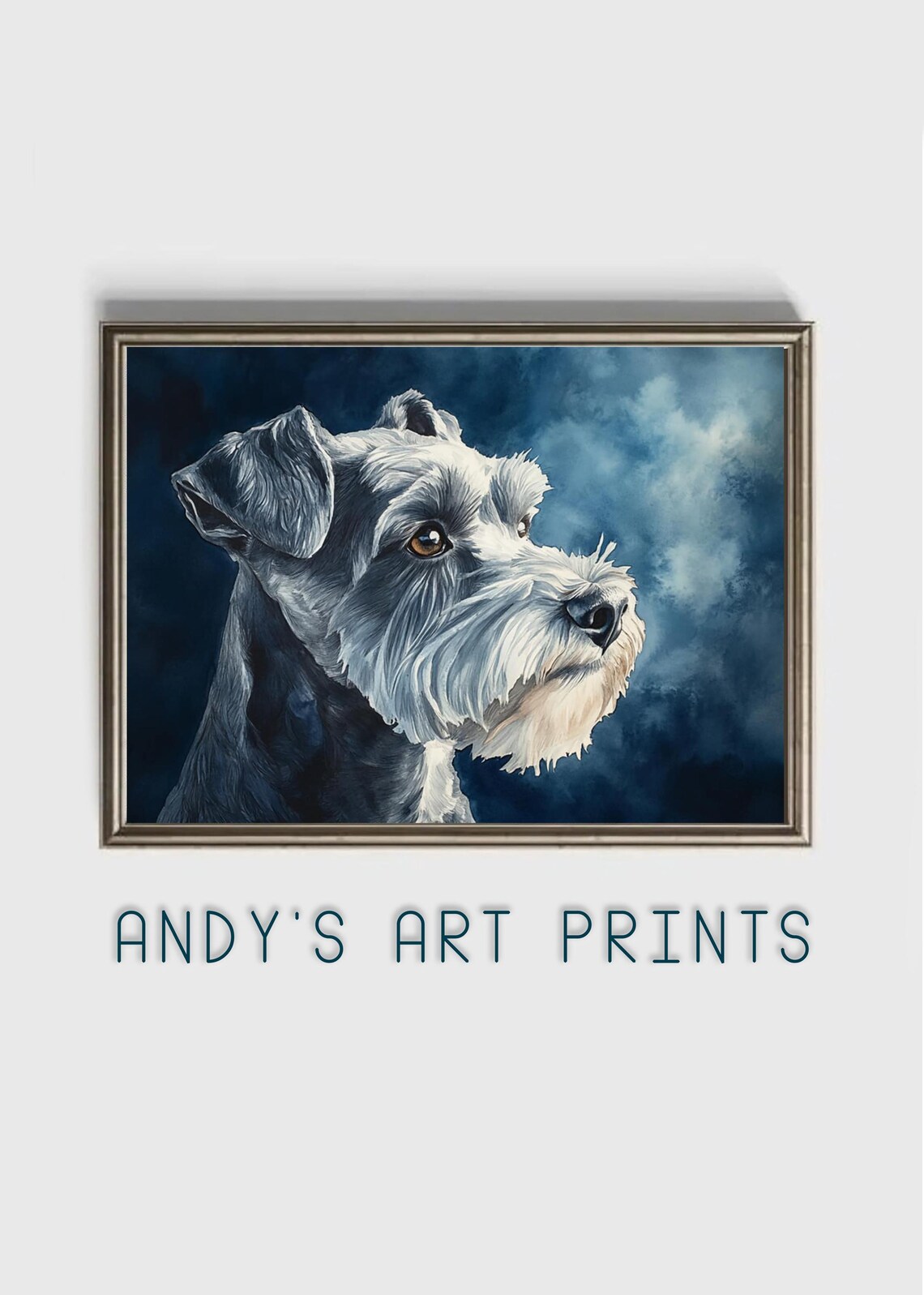 Schnauzer Head Portrait Blue Grey Watercolor Pet Dog Art Poster - Image 2