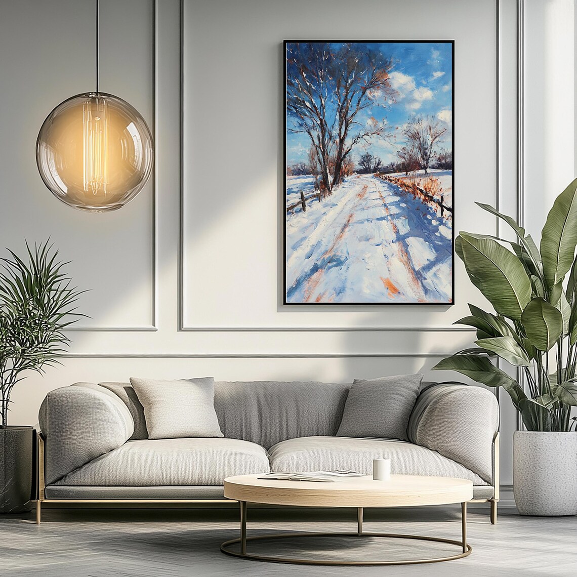 Snowy Country Road Winding Under a Bright Blue Winter Sky Poster - Image 2