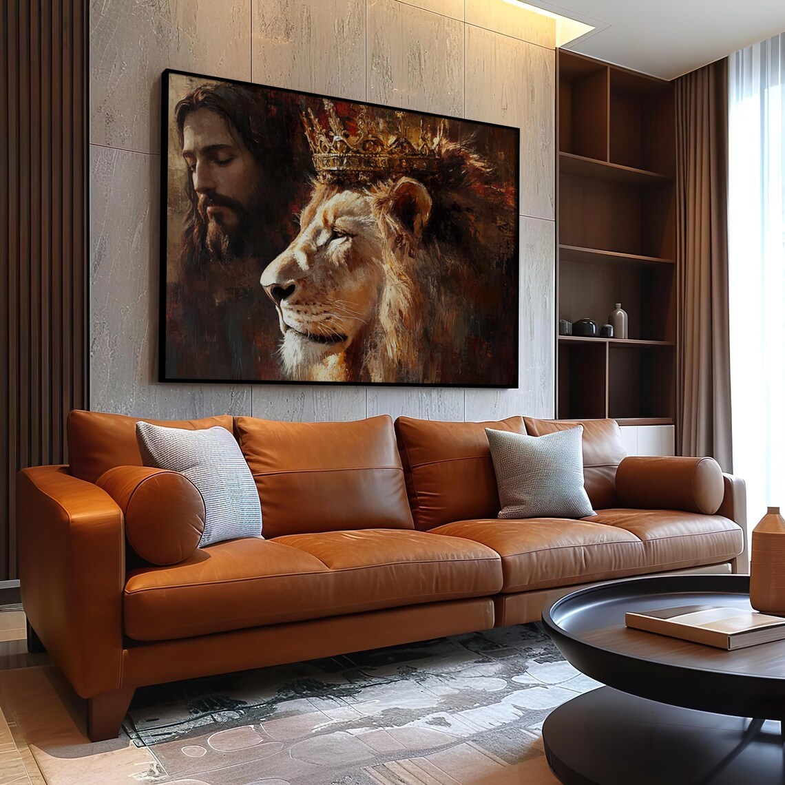 Jesus Christ Standing Beside Crowned Lion Faith Christian Art Poster - Image 3