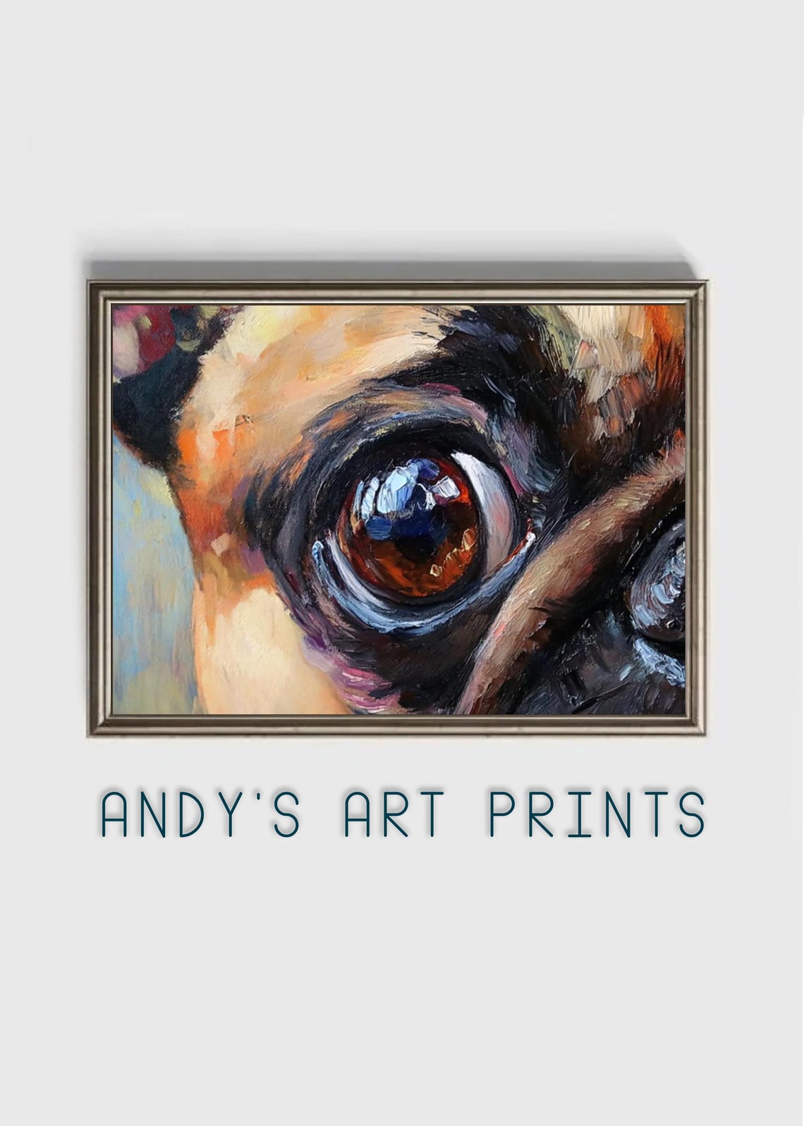 Macro Abstract Close Up Of A Pug Eye Warm Oil Painting Wall Art - Image 2