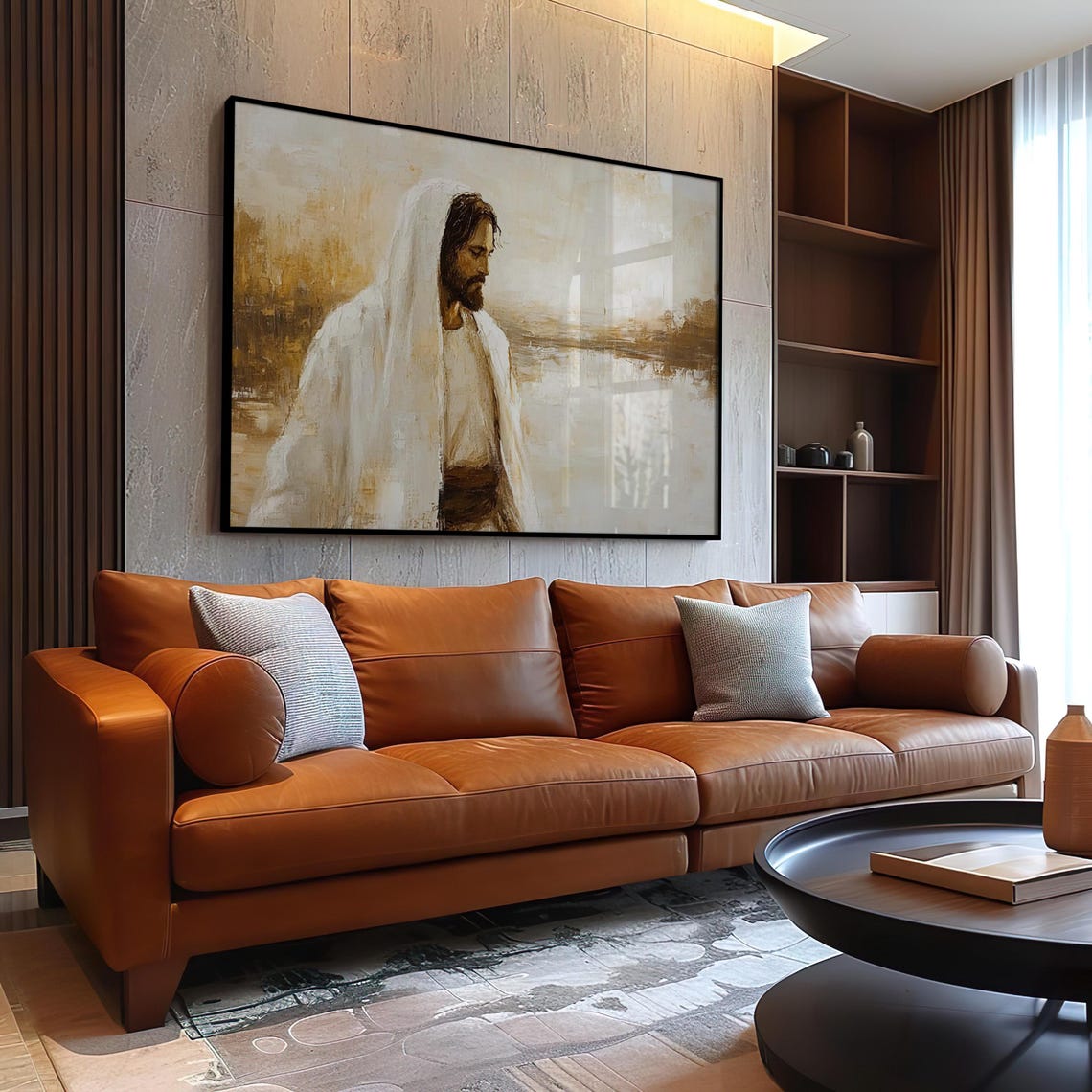 Jesus In White Veil Profile Sepia Golden Landscape Christian Poster - Image 3