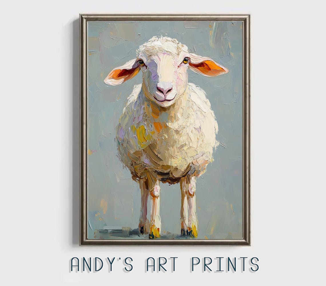 Adorable White Sheep Front Portrait With Impasto Brushwork Poster - Image 2