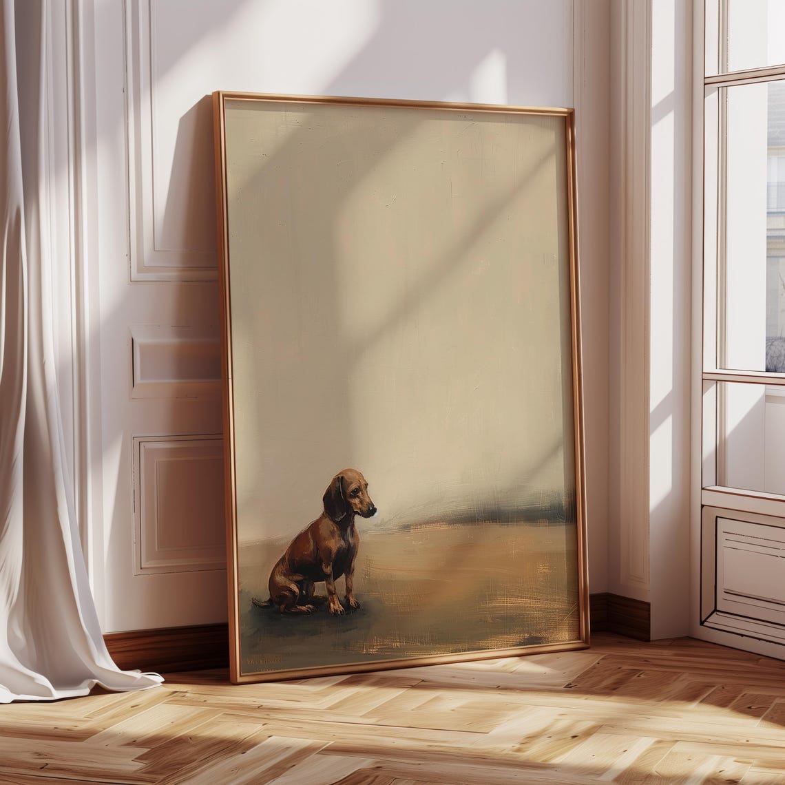 Dog Oil Painting Sausage Dog Portrait Dachshund Pet Lover Canine Animals Print At Home Wall Art Decoration
