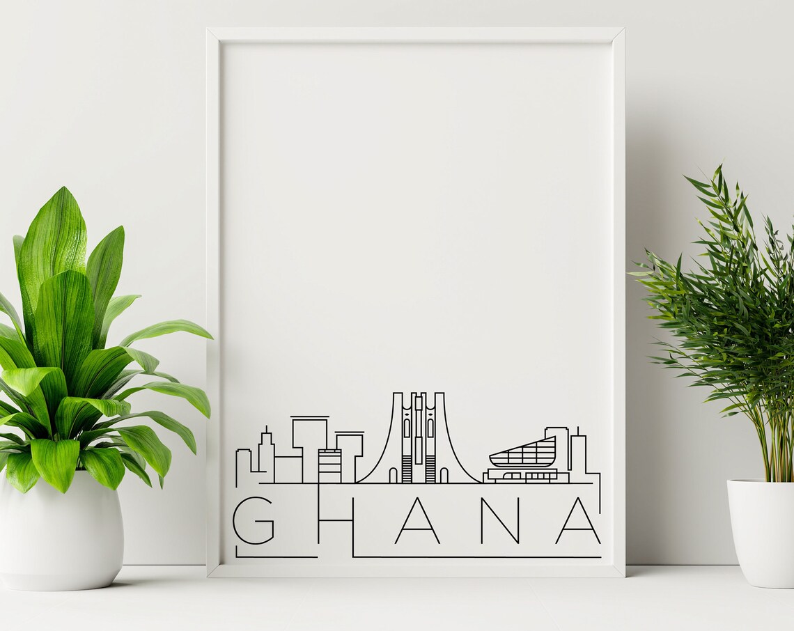 Ghana Skyline Poster, Simple Black And White Travel Poster