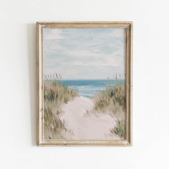 Windswept Dune Path To Ocean Serene Blue Beach Landscape Print