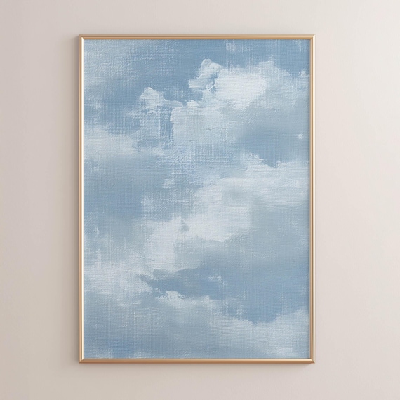 Soft Blue White Cloudscape Minimalist Sky Oil Painting Serene Poster