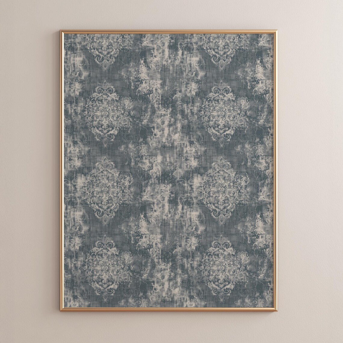 Vintage Damask Medallion Pattern Poster Blue Gray Distressed Ornate Wall Decor