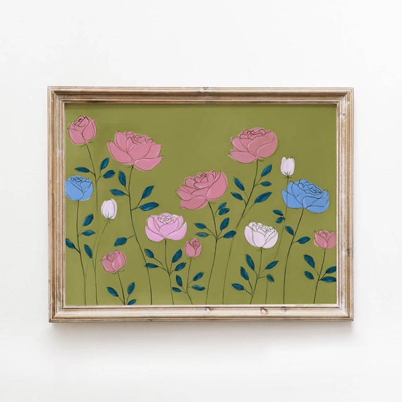 Folk Flower Art Print, Retro Boho Botanical