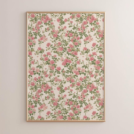 Pink Garden Roses Floral Pattern Vintage Romantic Cottagecore Poster