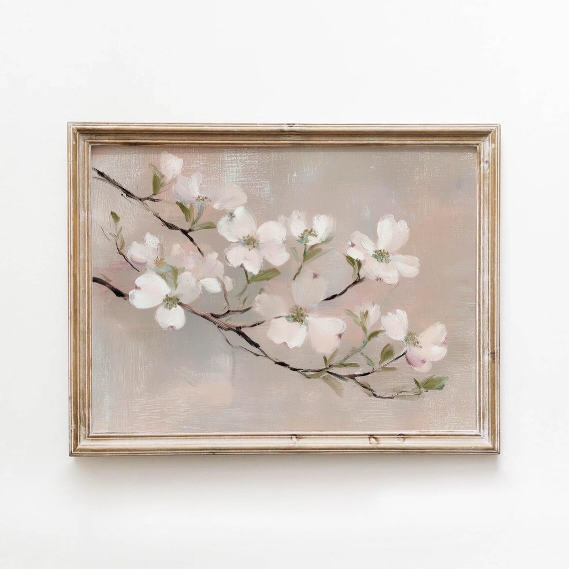 White Dogwood Blossom Branch Dusty Rose Vintage Floral Cottagecore Poster