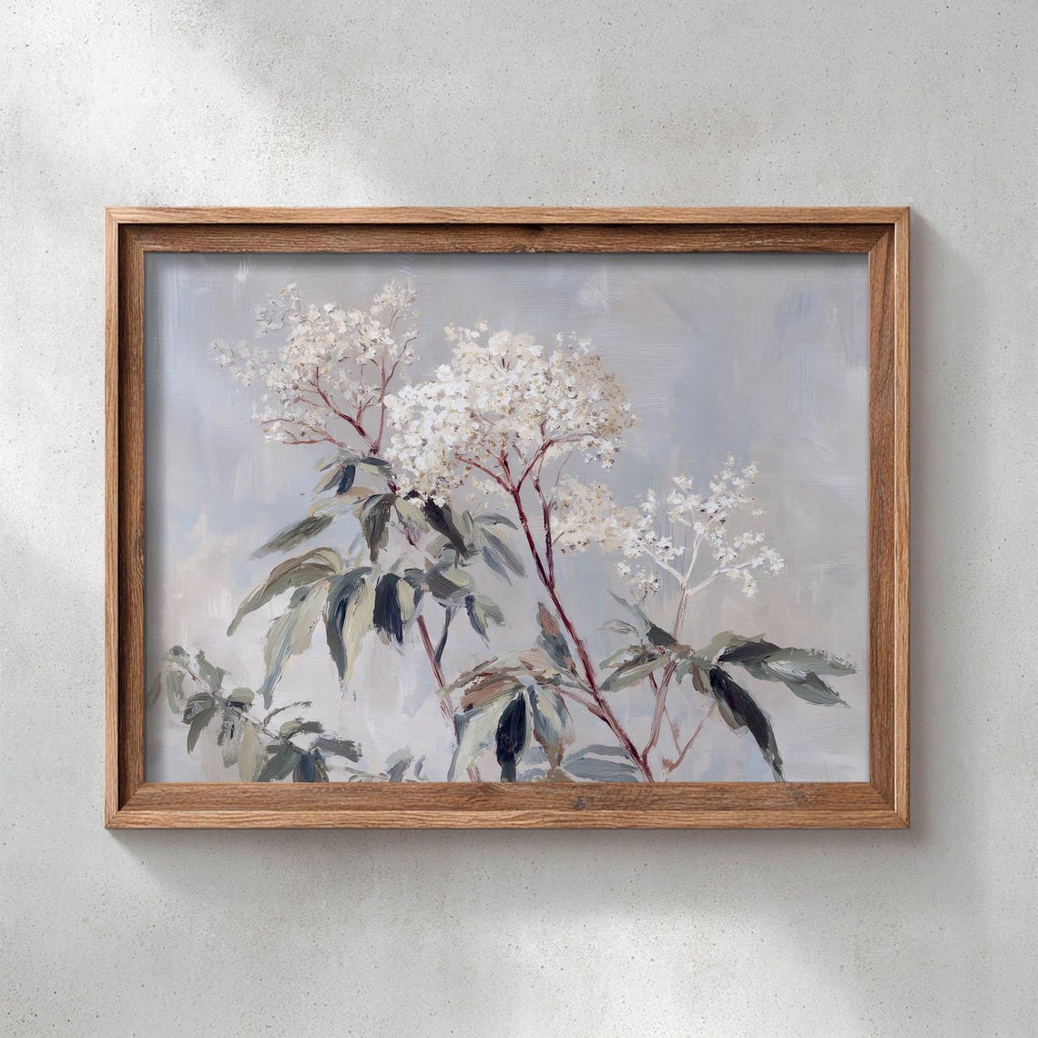White Flower Stems With Sage Green Leaves Botanical Watercolor Poster