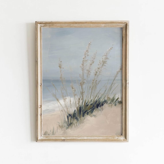 Sage Blue Sea Oats On Sandy Dune Muted Coastal Beach Grass Wall Art