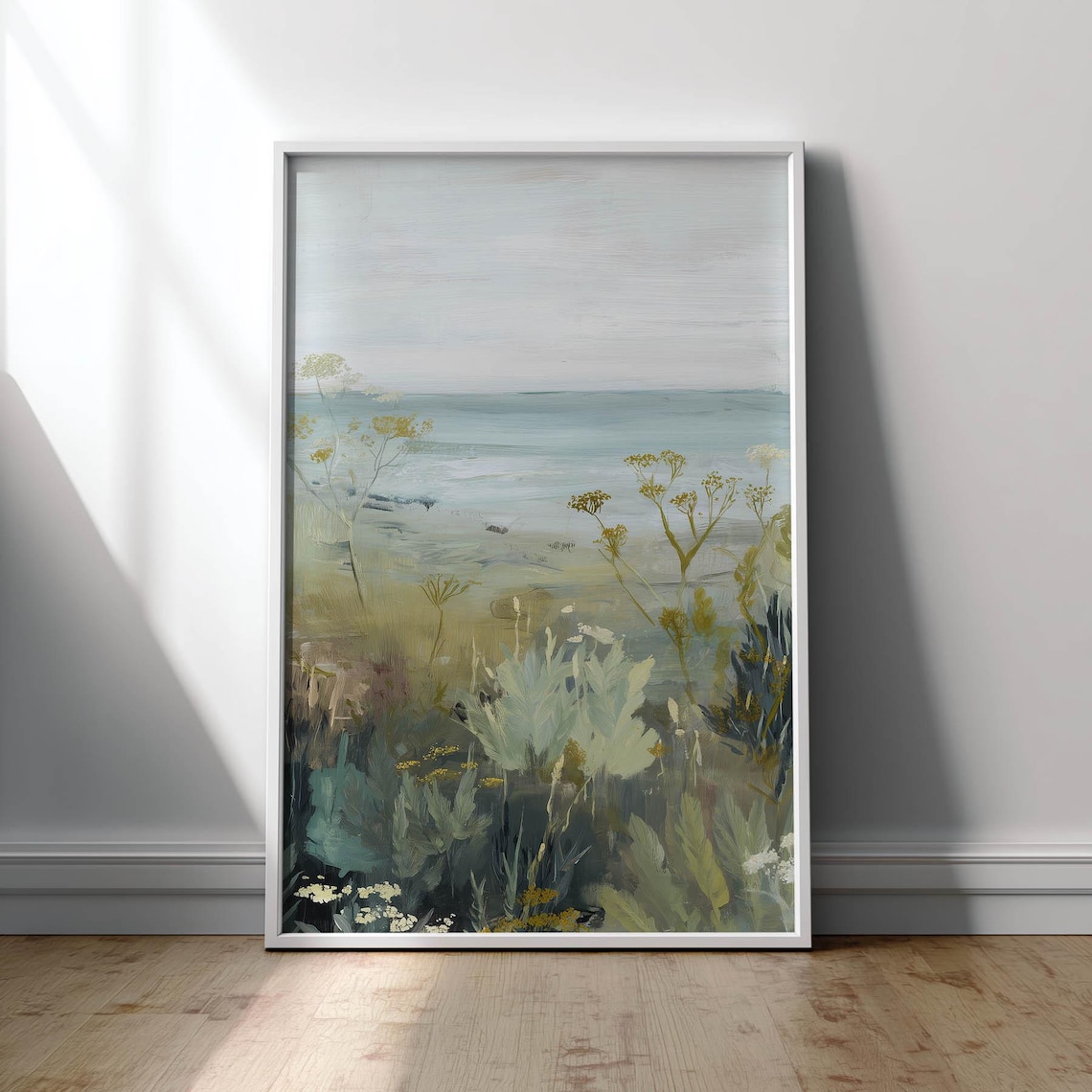 Printed Coastal Seascape Poster, Cottagecore Neutral Decor