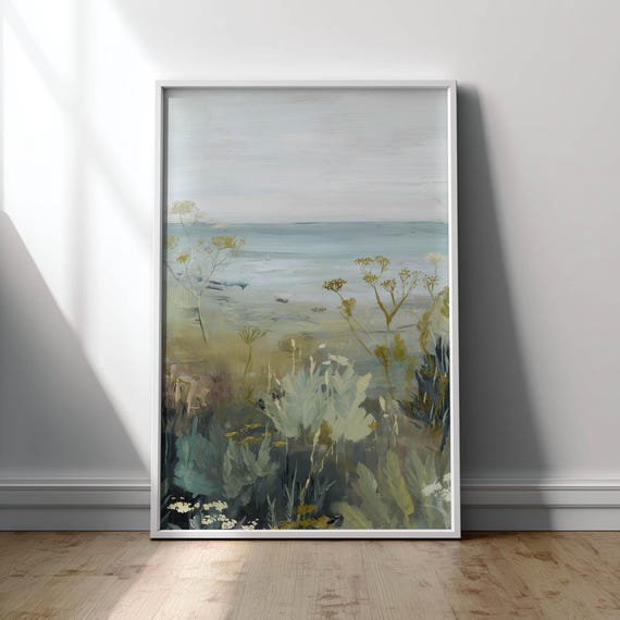 Printed Coastal Seascape Poster, Cottagecore Neutral Decor