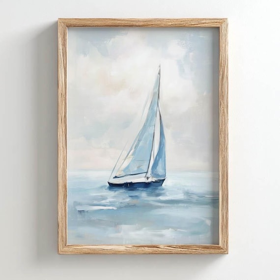 Printed Sailboat On Open Sea, Coastal Minimalist Art Print