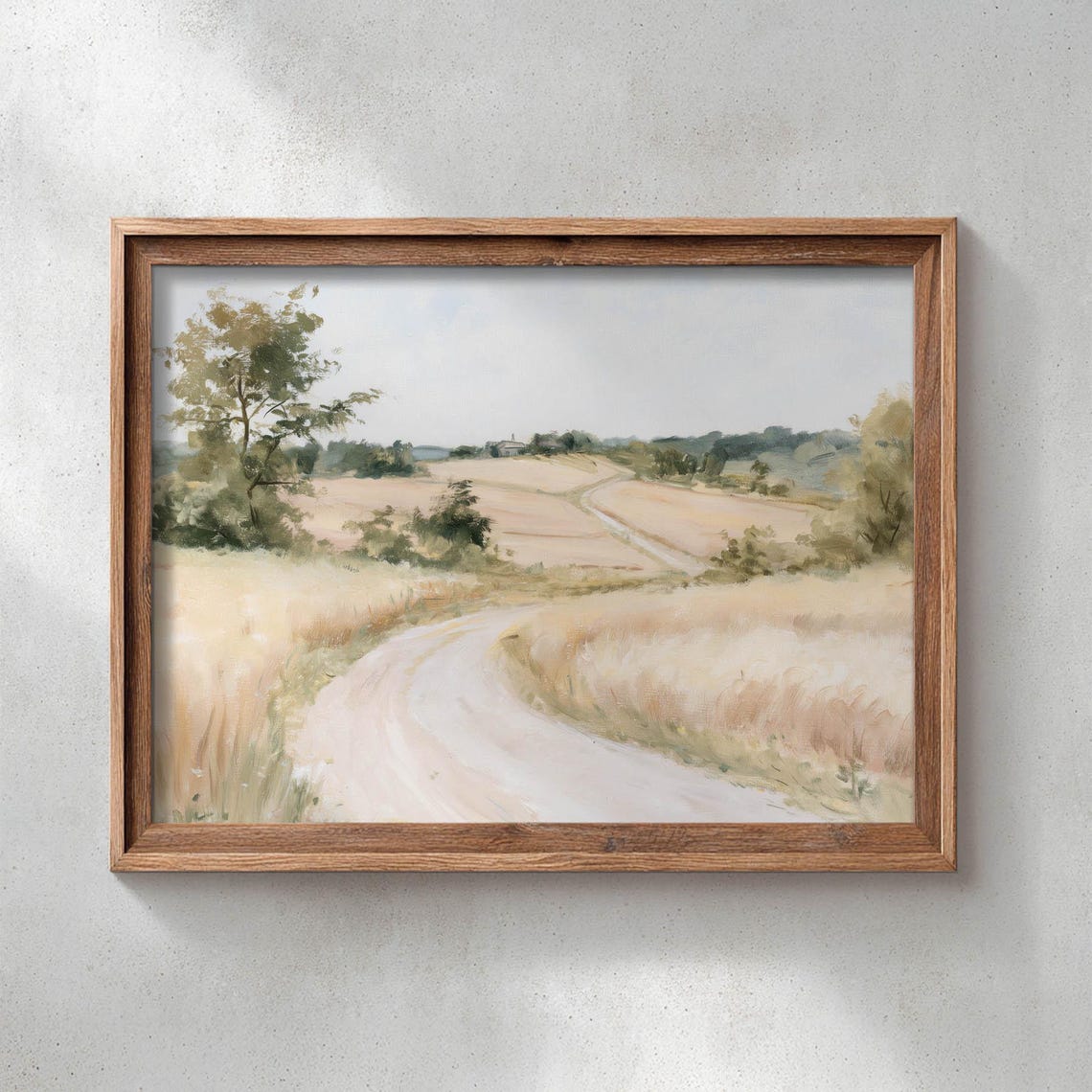 Winding Country Road Golden Wheat Fields Rustic Landscape Wall Art