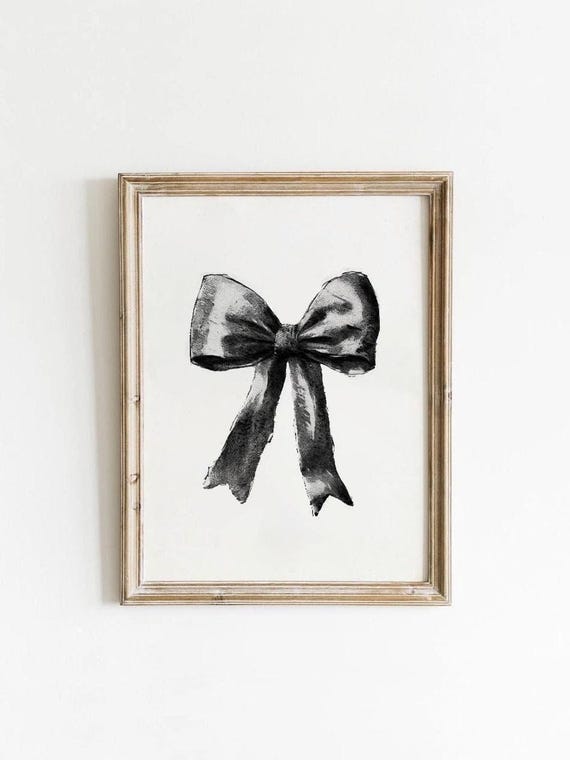 Black Bow Print Preppy Art Printable Dorm Prints Aesthetic White Retro Girly 0001dv