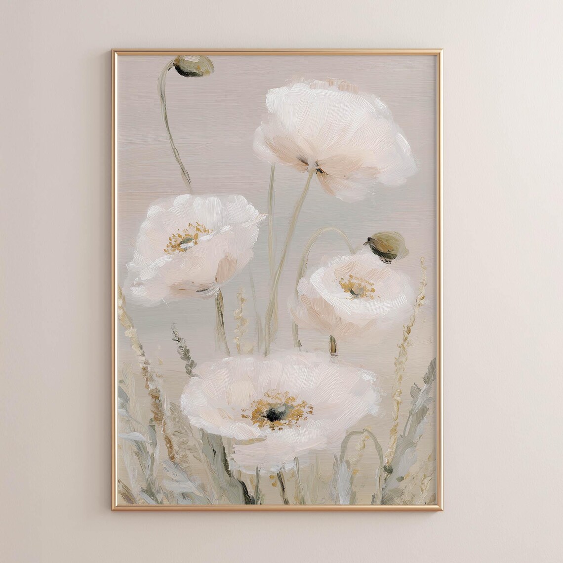 White Poppy Flowers Poster, Botanical Print