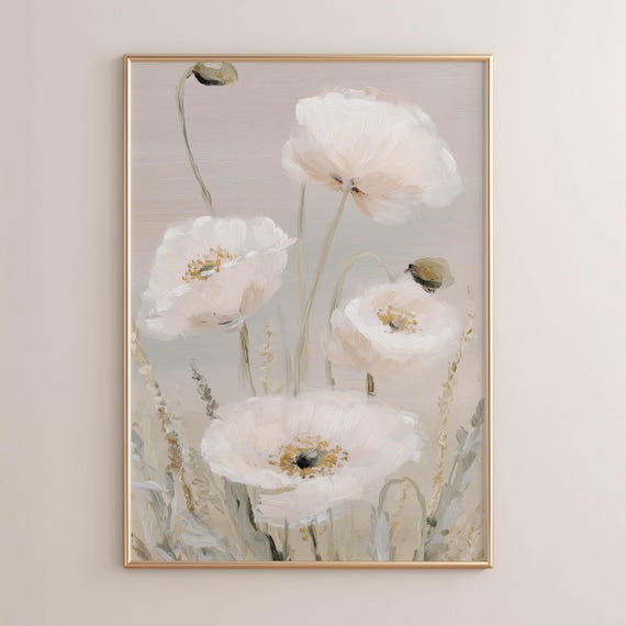 White Poppy Flowers Poster, Botanical Print