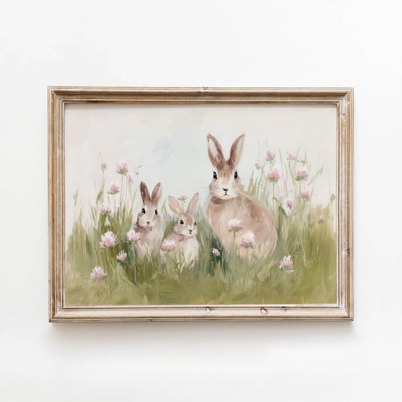 Pastel Rabbit Family Nursery Decor, Art Print