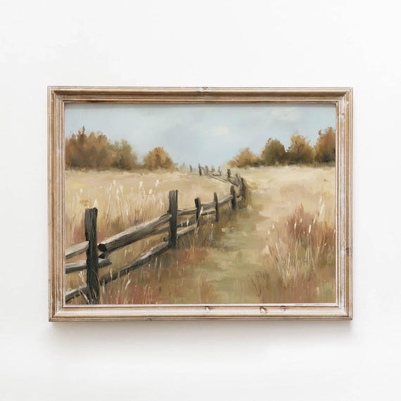 Weathered Split Rail Fence Golden Autumn Meadow Printable Wall Art Rustic Farmhouse Landscape Decor Digital Download 548