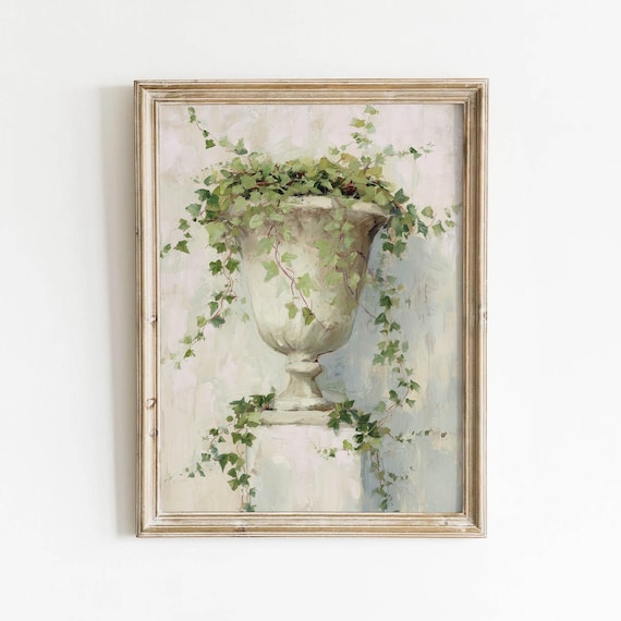 Classical Stone Urn Trailing Ivy Sage Green Botanical Poster