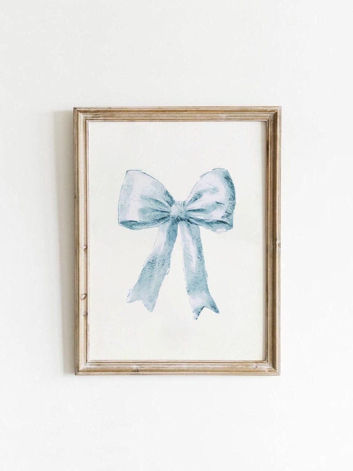 Preppy Blue Watercolor Bow Minimalist Girly Bedroom Decor Poster