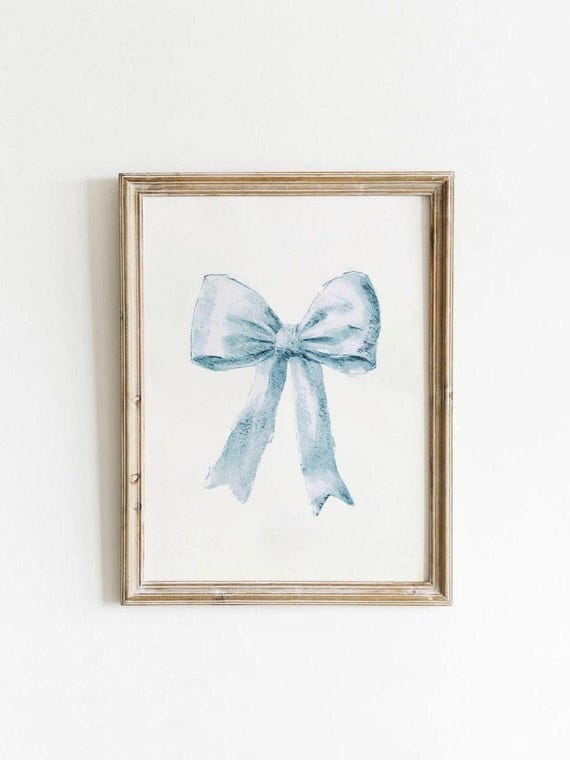 Blue Bow Preppy Art Painting Dorm Prints Printablewhite Retro Girly Western 0001bv