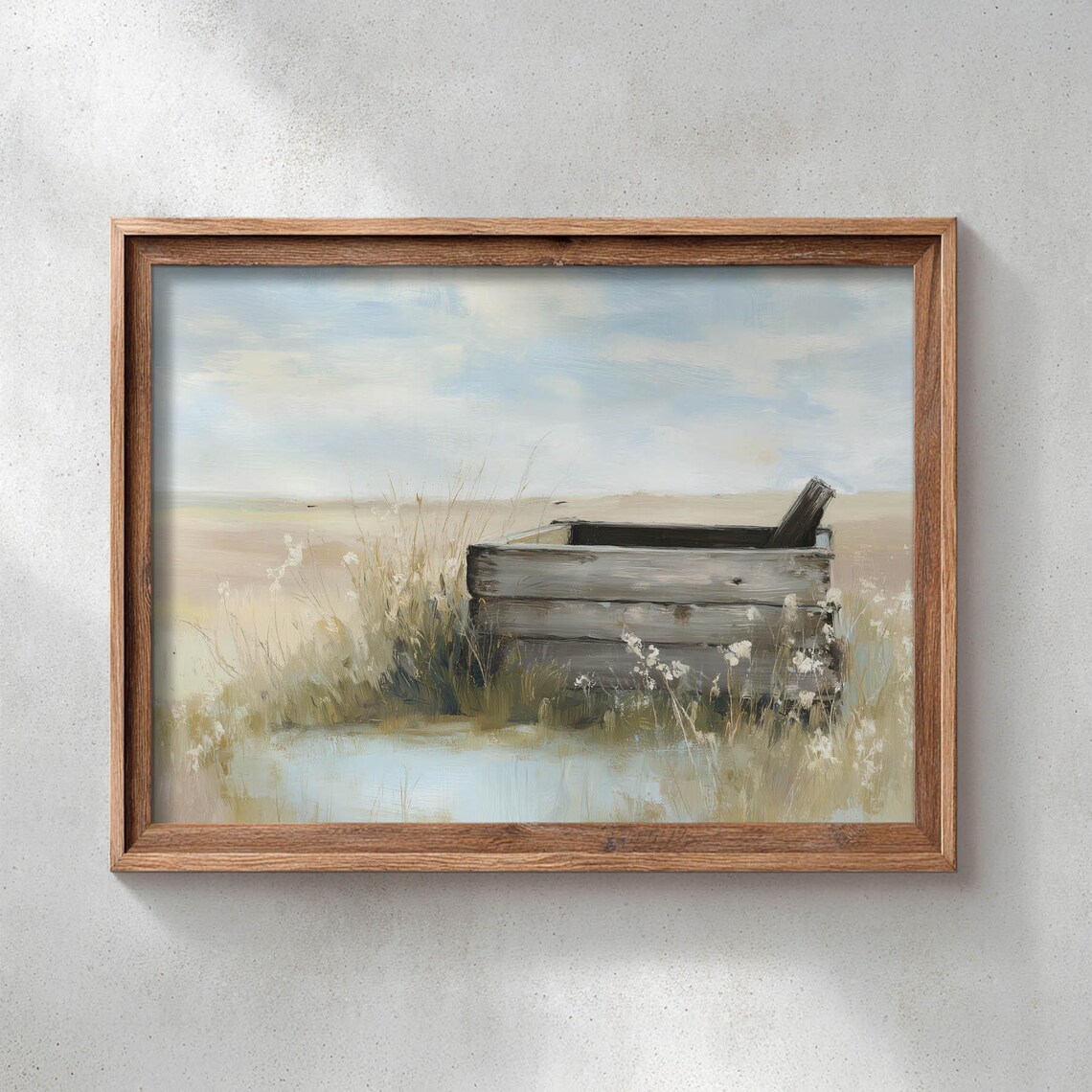 Golden Meadow Rustic Cottage Landscape, Art Print