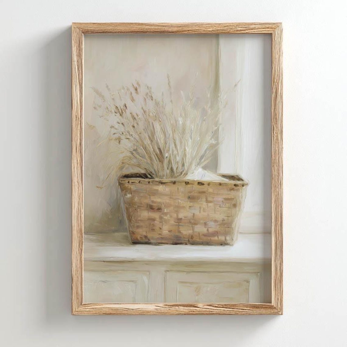 Dried Pampas Grass Woven Basket Neutral Beige Still Life Poster