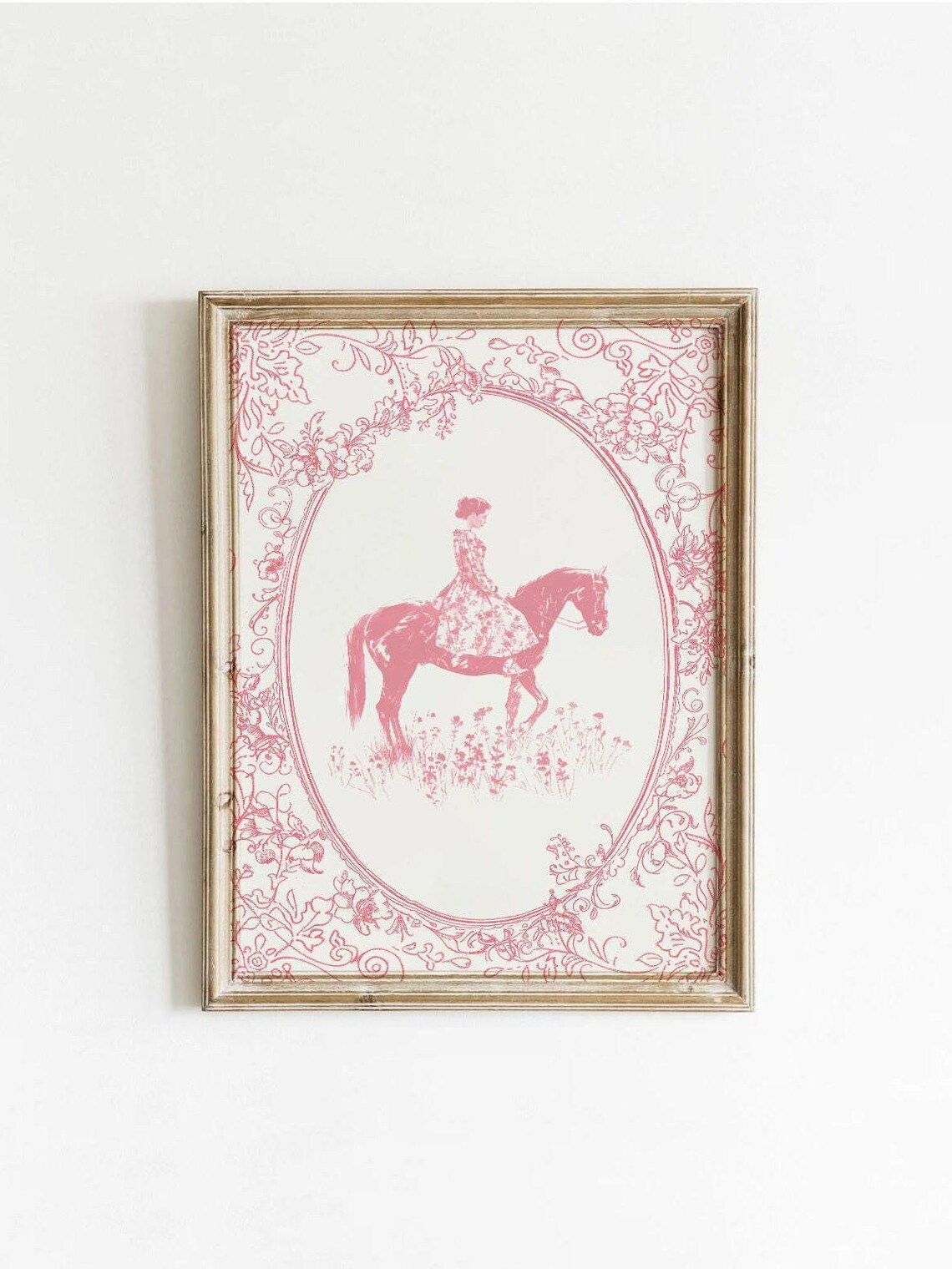 Vintage Pink Equestrian Floral Art Print