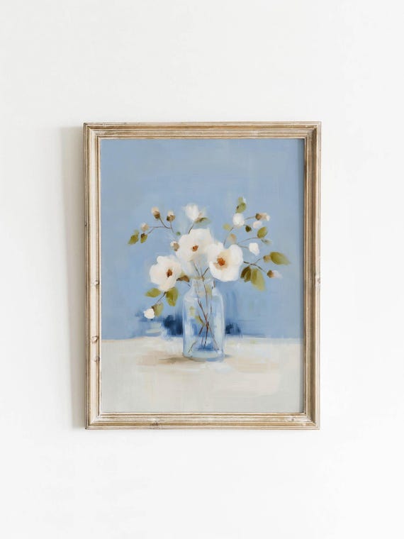 White Flower Printable Art Soft Cottagecore Painting Pastel Spring Wall Decor Vintageinspired Farmhouse Style Digital Download 149