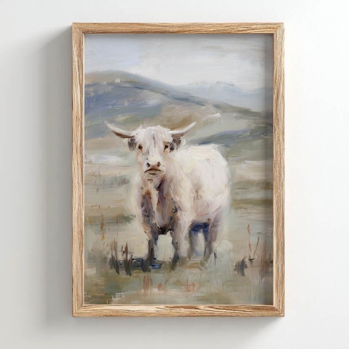 Highland Cow in Open Field, Rustic Country Art Print