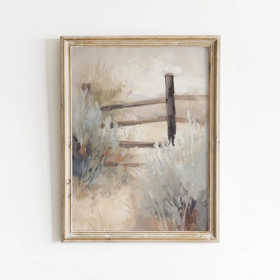 Rustic Fence Post Printable Vintage Farmhouse Wall Art Neutral Countryside Decor Dusty Blue Download 601